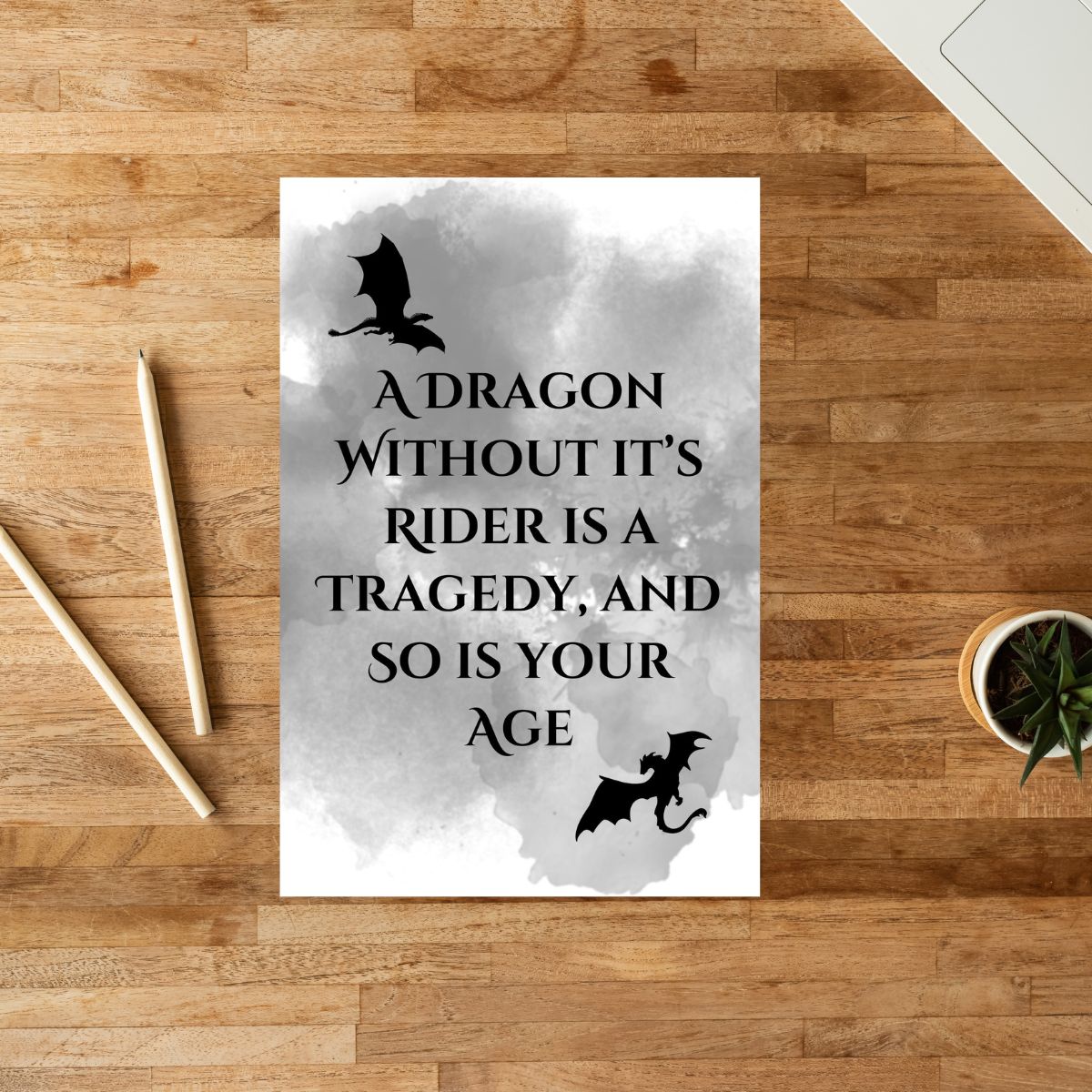 Fourth Wing Birthday Greeting card, Dragon Without it's Rider is a Tragedy and So is Your Age, Funny Fourth Wing Dragon Birthday Card