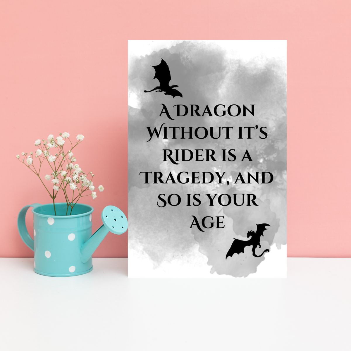 Fourth Wing Birthday Greeting card, Dragon Without it's Rider is a Tragedy and So is Your Age, Funny Fourth Wing Dragon Birthday Card