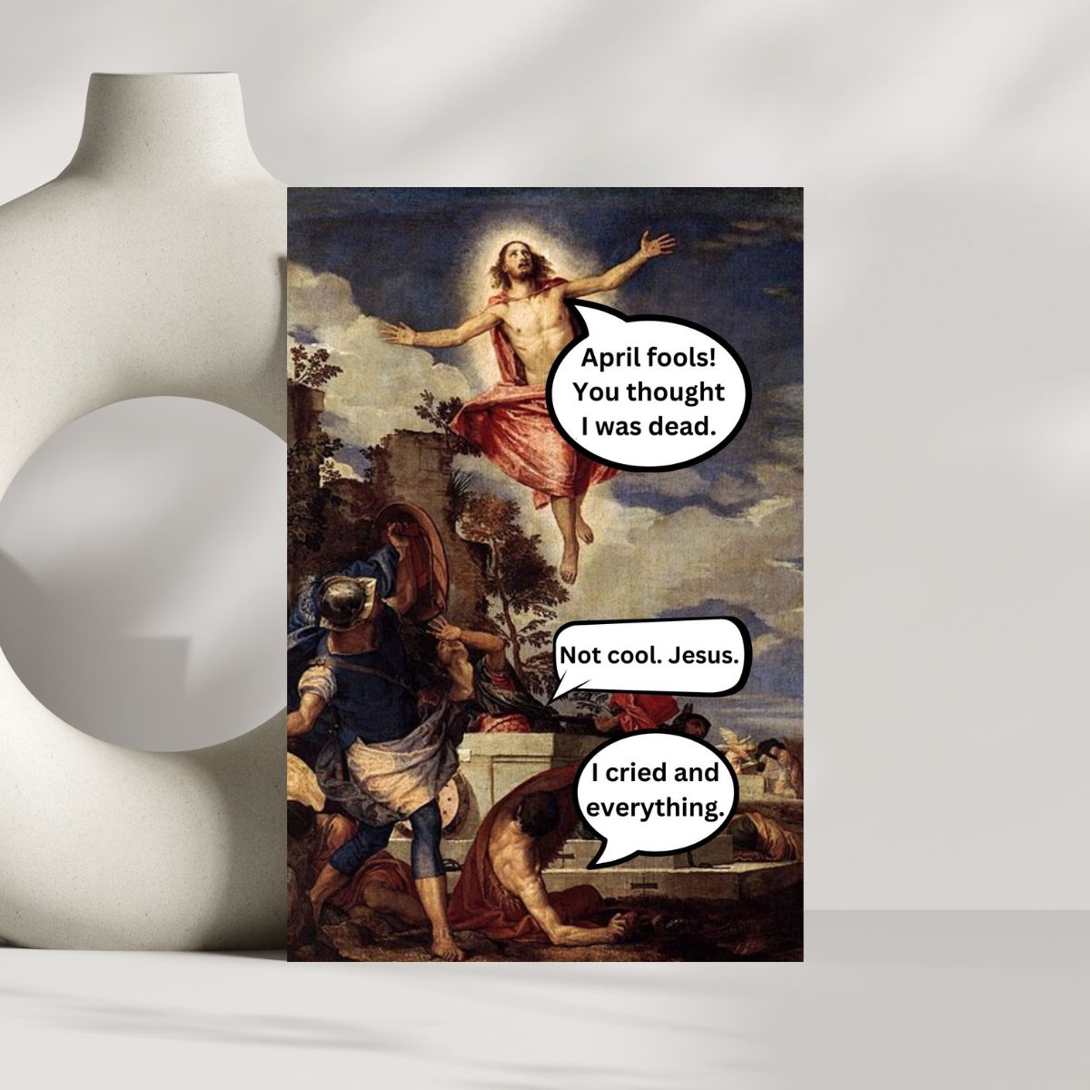 Funny April Fools Jesus Card, Irreverent Adult Card
