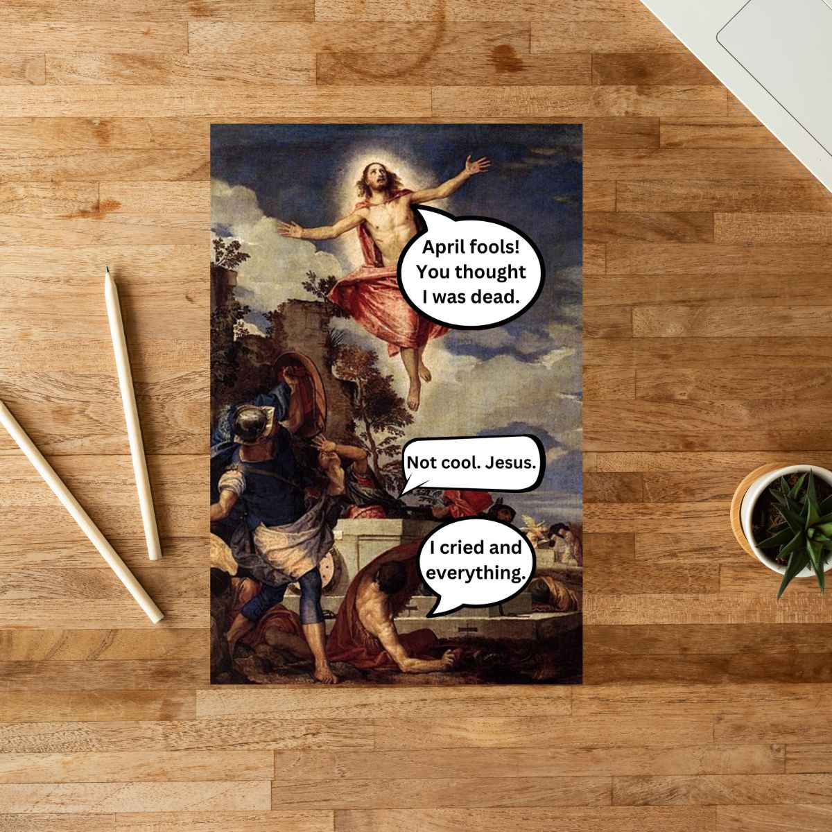 Funny April Fools Jesus Card, Irreverent Adult Card