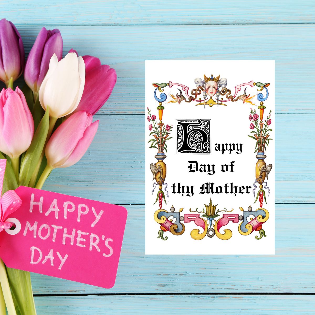Medieval Mother's Day Card, Happy Day of thy Mother Greeting Card, Renaissance Faire Mother's Day card, Cute Medieval Card for Mom