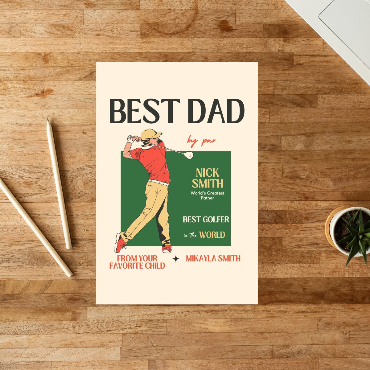 Personalized Father's Day Golf Greeting Card, Cute Golf Greeting Card for Dad, Cool Golf Card for Father's Day