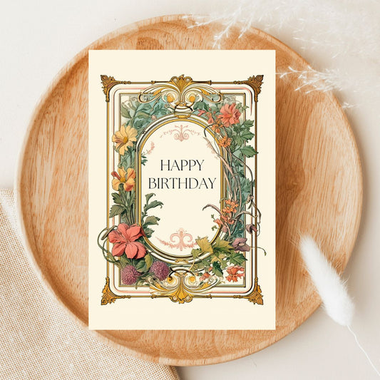 Cottagecore Birthday Card, Cute Girly Birthday Card, Floral Birthday Greeting Card