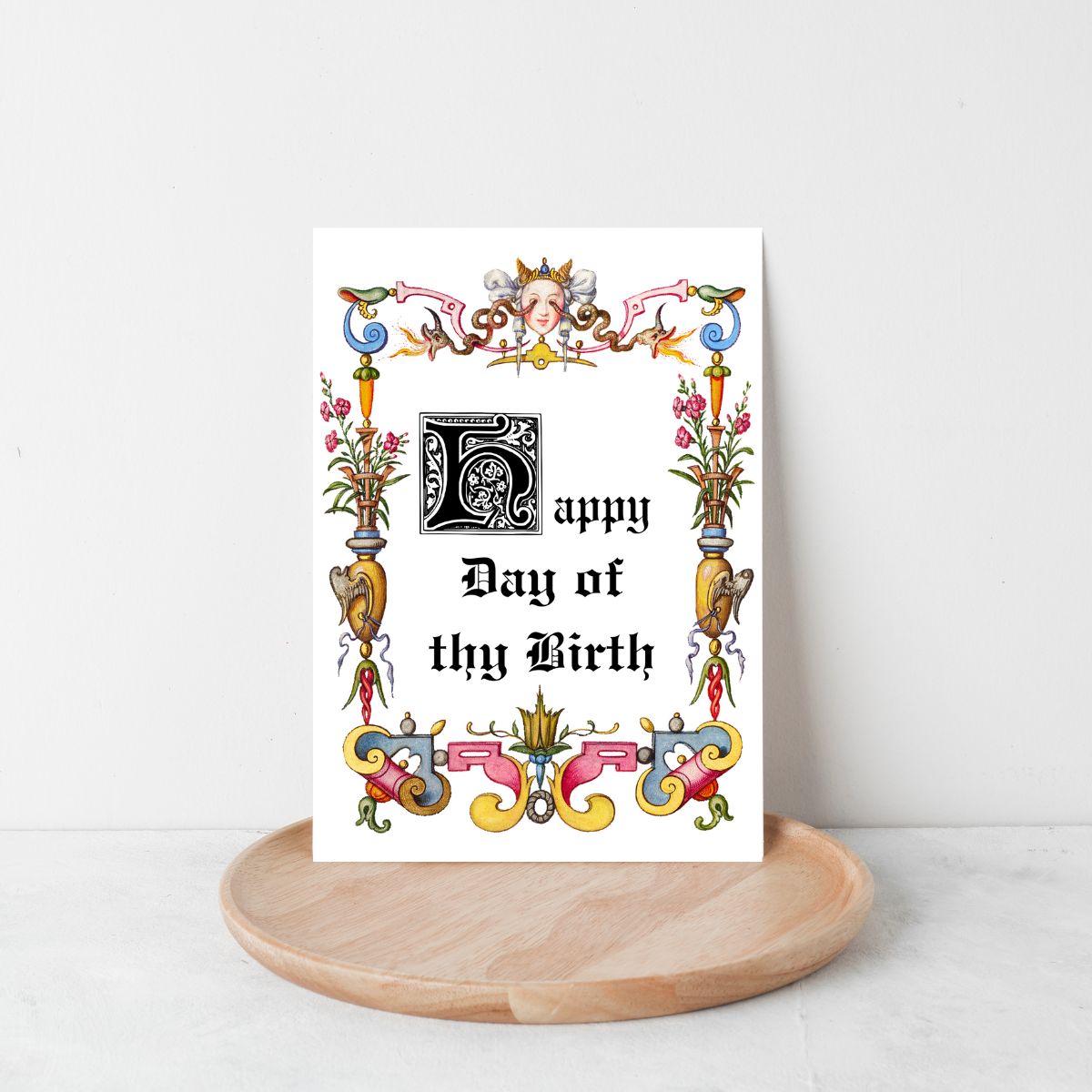 Printable Medieval Birthday Card, Old English Manuscript Style Greeting, Art History Card, Ren Faire Birthday Card, Medievalcore Greeting
