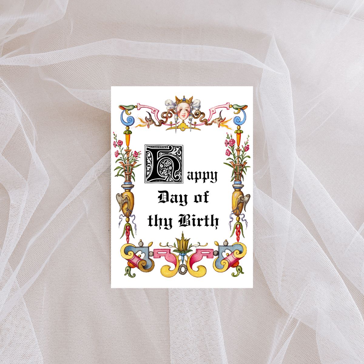 Printable Medieval Birthday Card, Old English Manuscript Style Greeting, Art History Card, Ren Faire Birthday Card, Medievalcore Greeting