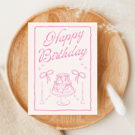 Cutesy Pink Birthday Card ๐ | Girlie, Adorable & Full of Bows and Cake!