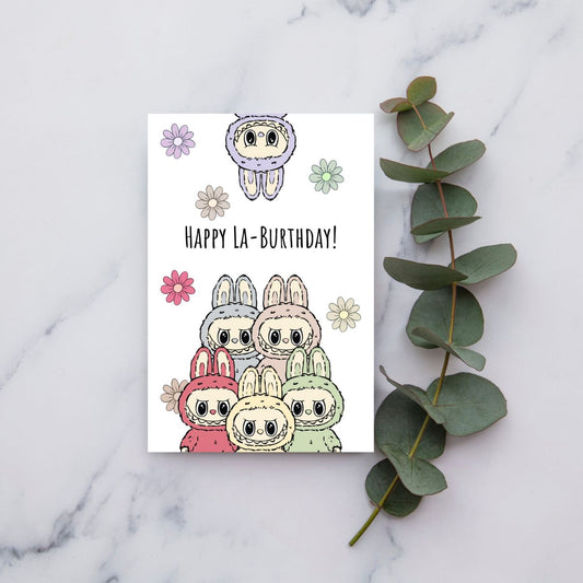 Funny Labubu Birthday Card ๐ | โHappy La-Burthdayโ Cute & Whimsical Greeting Card | 4x6 Card with Envelope