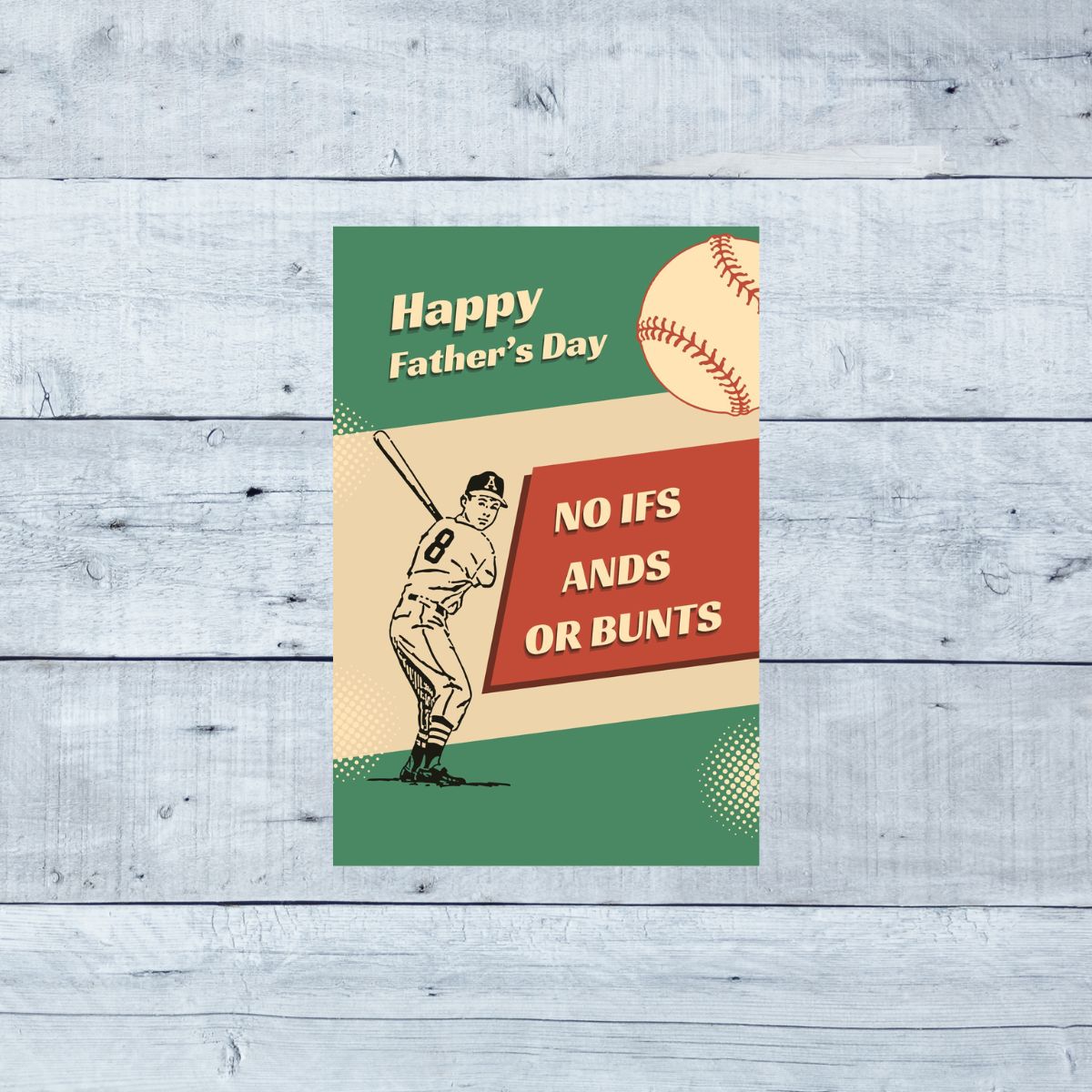 Retro Baseball father's Day Greeting Card, Baseball Card for Dad, No ifs and or Bunts, Cute Card for Dad