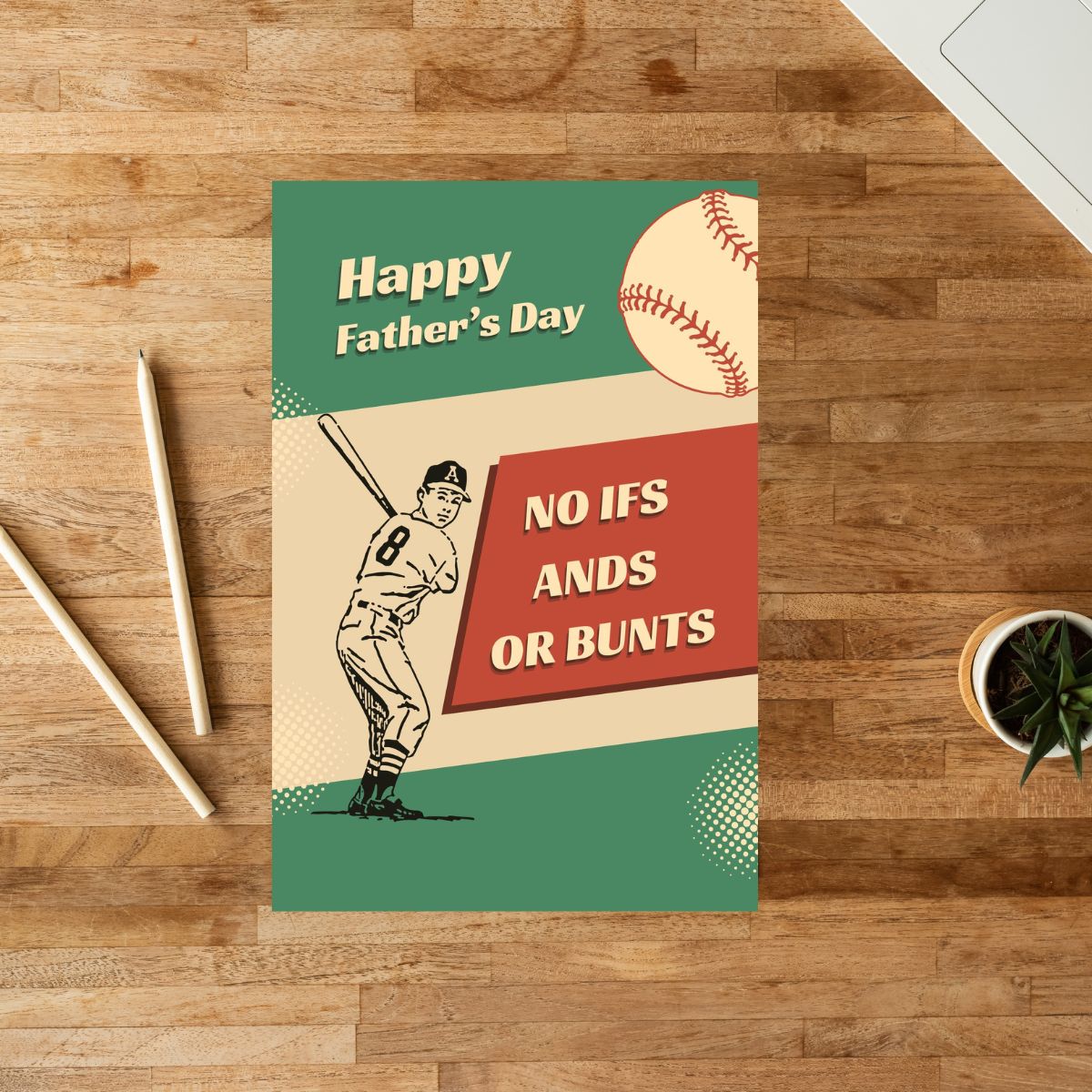 Retro Baseball father's Day Greeting Card, Baseball Card for Dad, No ifs and or Bunts, Cute Card for Dad