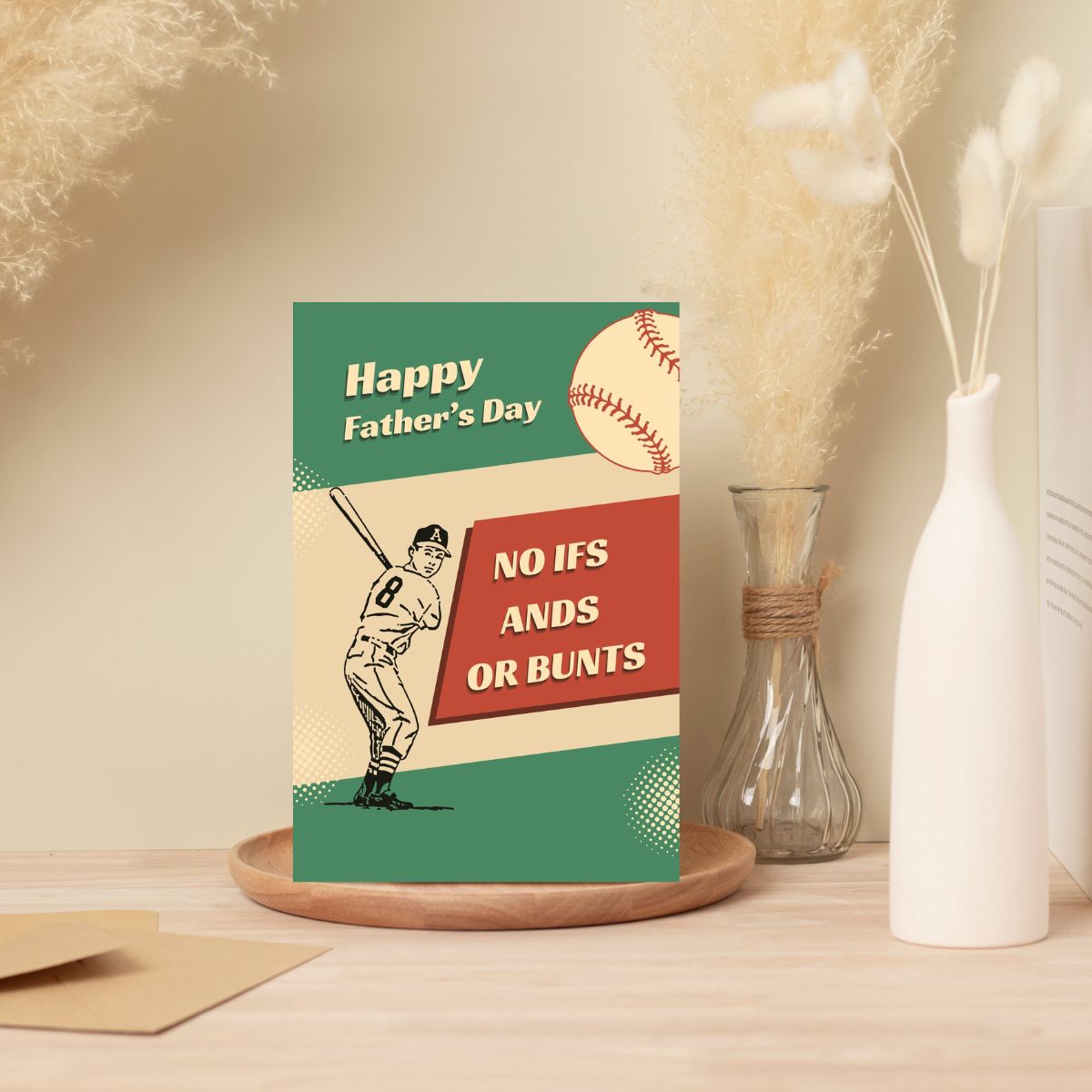 Retro Baseball father's Day Greeting Card, Baseball Card for Dad, No ifs and or Bunts, Cute Card for Dad