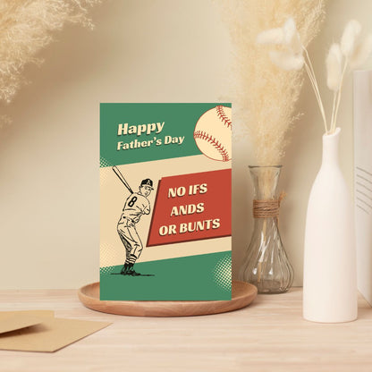 Retro Baseball father's Day Greeting Card, Baseball Card for Dad, No ifs and or Bunts, Cute Card for Dad