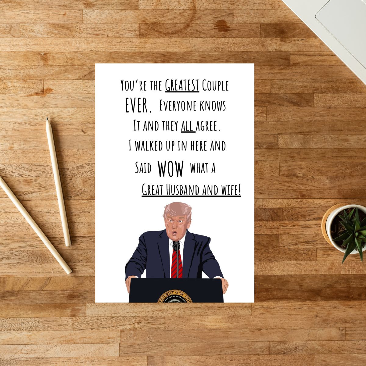 Funny Trump Wedding Card, Political Wedding Greeting Card for Husband, Wife, or Son-in-Law, Trump Wedding Day Card, Hilarious GOP Humor Gift