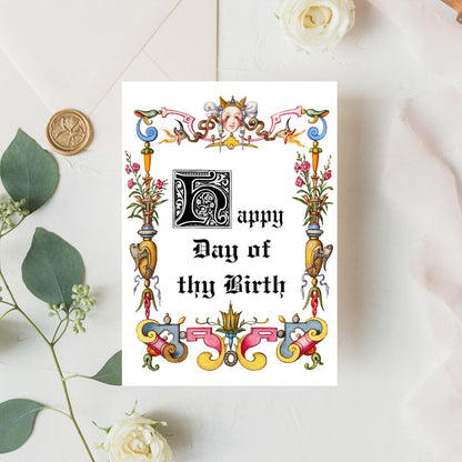 Printable Medieval Birthday Card, Old English Manuscript Style Greeting, Art History Card, Ren Faire Birthday Card, Medievalcore Greeting