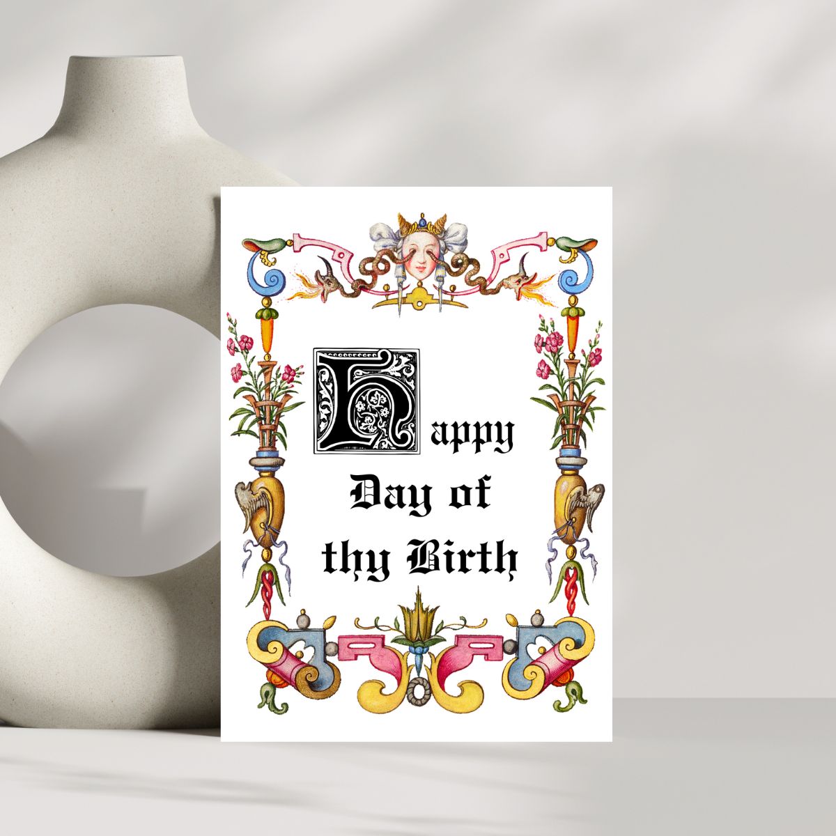 Printable Medieval Birthday Card, Old English Manuscript Style Greeting, Art History Card, Ren Faire Birthday Card, Medievalcore Greeting