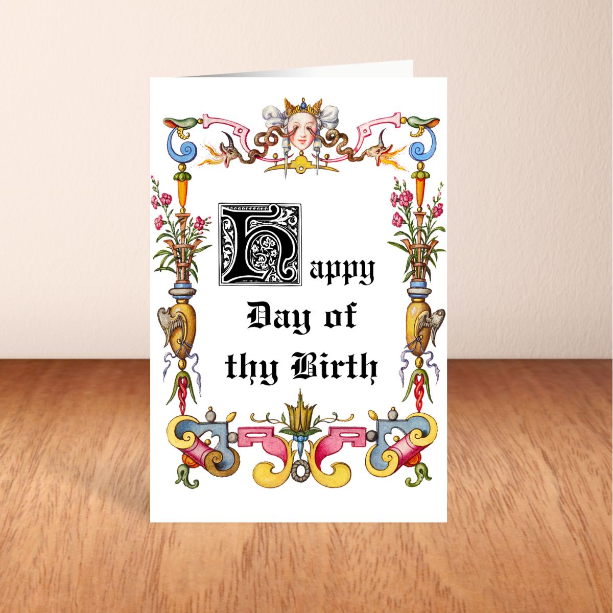 Printable Medieval Birthday Card, Old English Manuscript Style Greeting, Art History Card, Ren Faire Birthday Card, Medievalcore Greeting