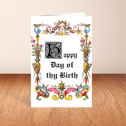 Printable Medieval Birthday Card, Old English Manuscript Style Greeting, Art History Card, Ren Faire Birthday Card, Medievalcore Greeting