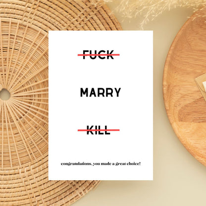 Funny Fuck Marry Kill Wedding Card