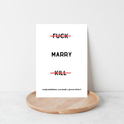 Funny Fuck Marry Kill Wedding Card