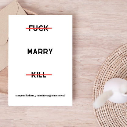 Funny Fuck Marry Kill Wedding Card