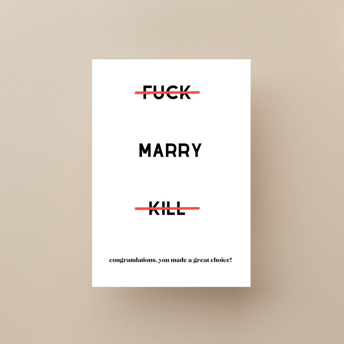 Funny Fuck Marry Kill Wedding Card