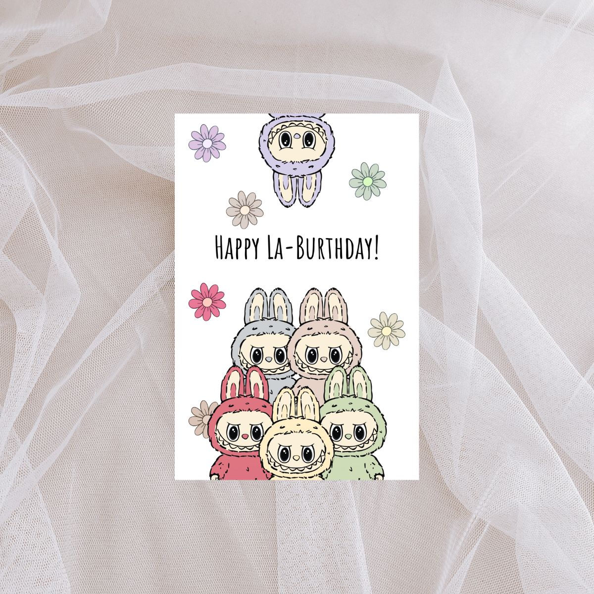 Funny Labubu Birthday Card 🎉 | “Happy La-Burthday” Cute & Whimsical Greeting Card | 4x6 Card with Envelope