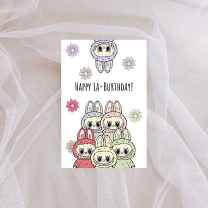 Funny Labubu Birthday Card 🎉 | “Happy La-Burthday” Cute & Whimsical Greeting Card | 4x6 Card with Envelope