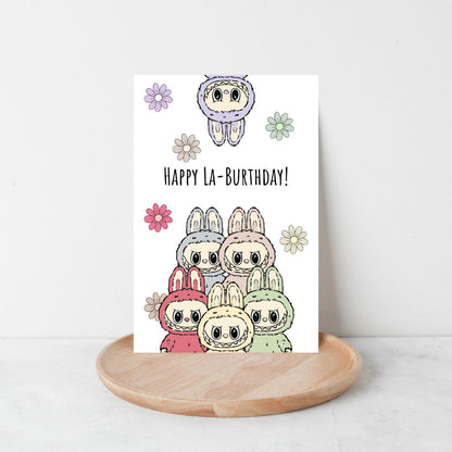 Funny Labubu Birthday Card 🎉 | “Happy La-Burthday” Cute & Whimsical Greeting Card | 4x6 Card with Envelope