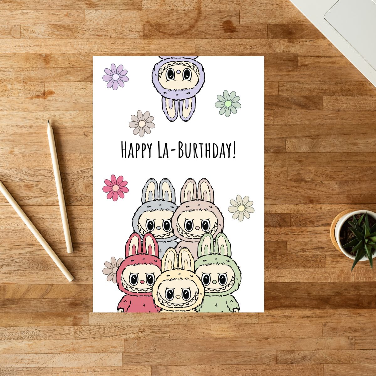 Funny Labubu Birthday Card 🎉 | “Happy La-Burthday” Cute & Whimsical Greeting Card | 4x6 Card with Envelope