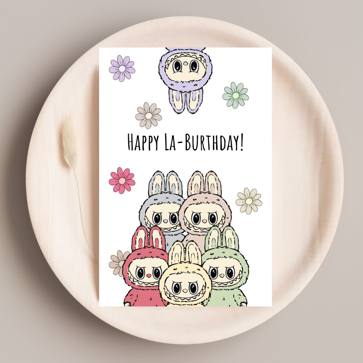 Funny Labubu Birthday Card 🎉 | “Happy La-Burthday” Cute & Whimsical Greeting Card | 4x6 Card with Envelope