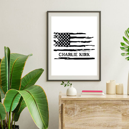 Charlie Kirk American Flag Wall Print